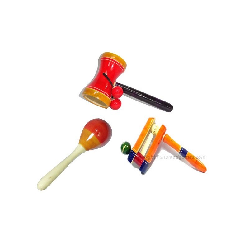 Funwood Games Amazing Combo of 3 Super Wooden Rattles